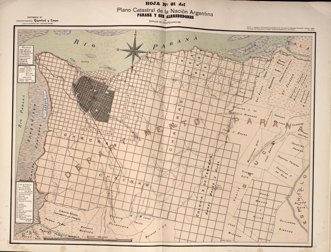 This old map of Plano Catastral De La Nacion Argentina, Hoja No. 81 from Argentina from 1901 was created by Carlos De Chapeaurouge in 1901