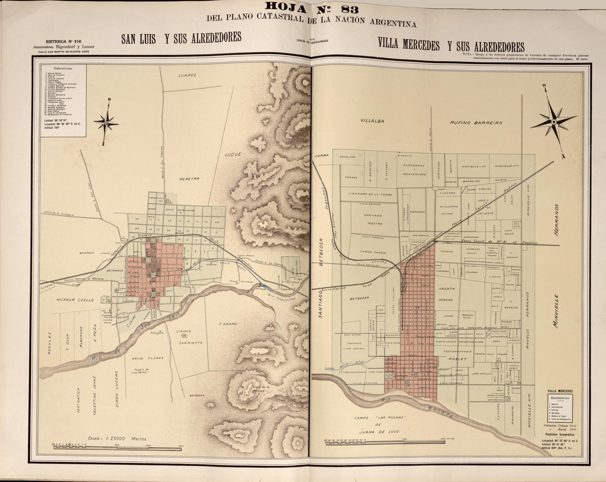 Plano Catastral De La Nacion Argentina, Hoja No. 83 from Argentina 1901 by Relic Map Company