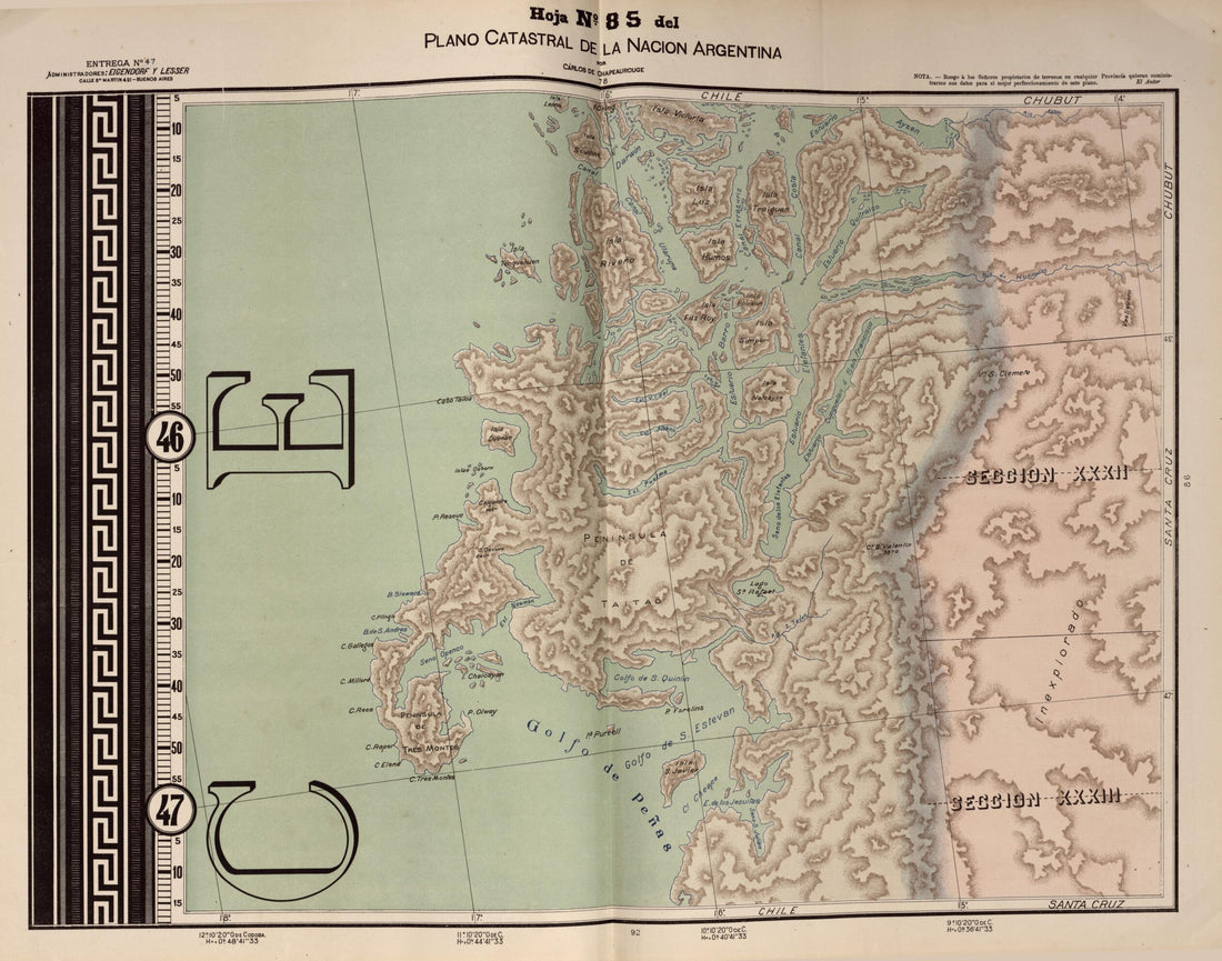 This old map of Plano Catastral De La Nacion Argentina, Hoja No. 85 from Argentina from 1901 was created by Carlos De Chapeaurouge in 1901