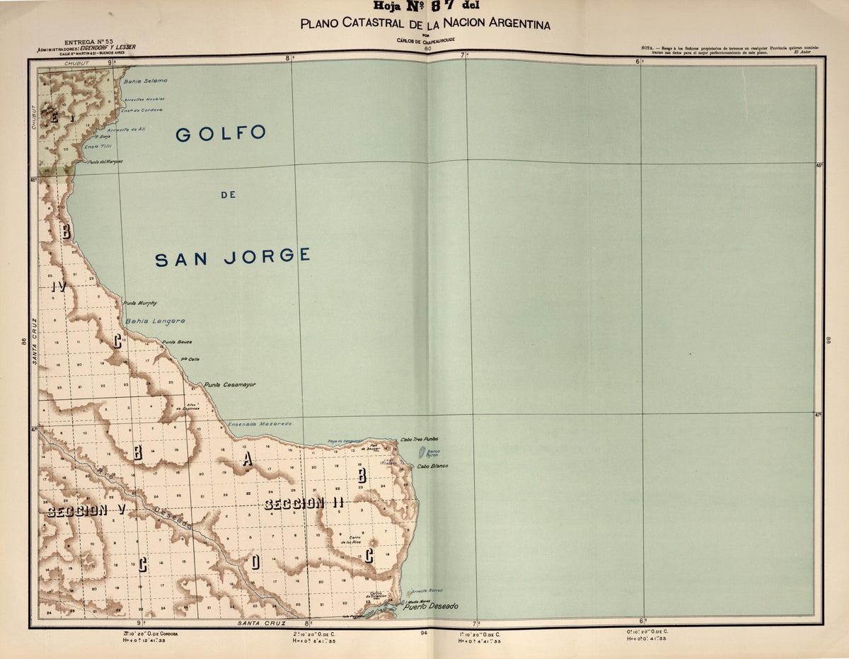 Plano Catastral De La Nacion Argentina, Hoja No. 87 from Argentina 1901 by Relic Map Company