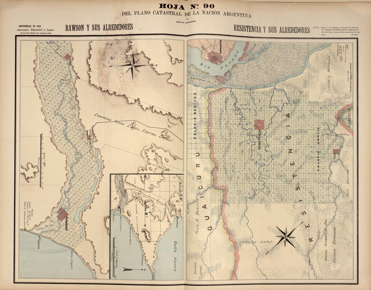 Plano Catastral De La Nacion Argentina, Hoja No. 90 from Argentina 1901 by Relic Map Company