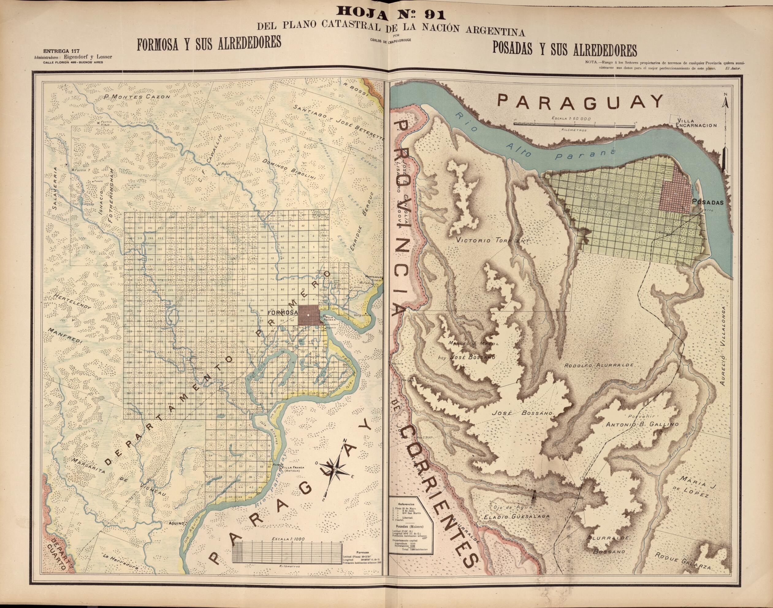 This old map of Plano Catastral De La Nacion Argentina, Hoja No. 91 from Argentina from 1901 was created by Carlos De Chapeaurouge in 1901