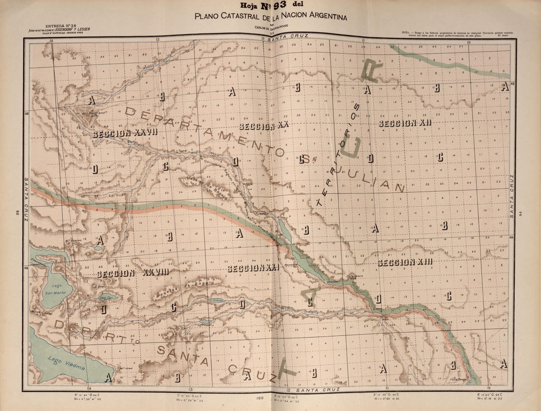 This old map of Plano Catastral De La Nacion Argentina, Hoja No. 93 from Argentina from 1901 was created by Carlos De Chapeaurouge in 1901