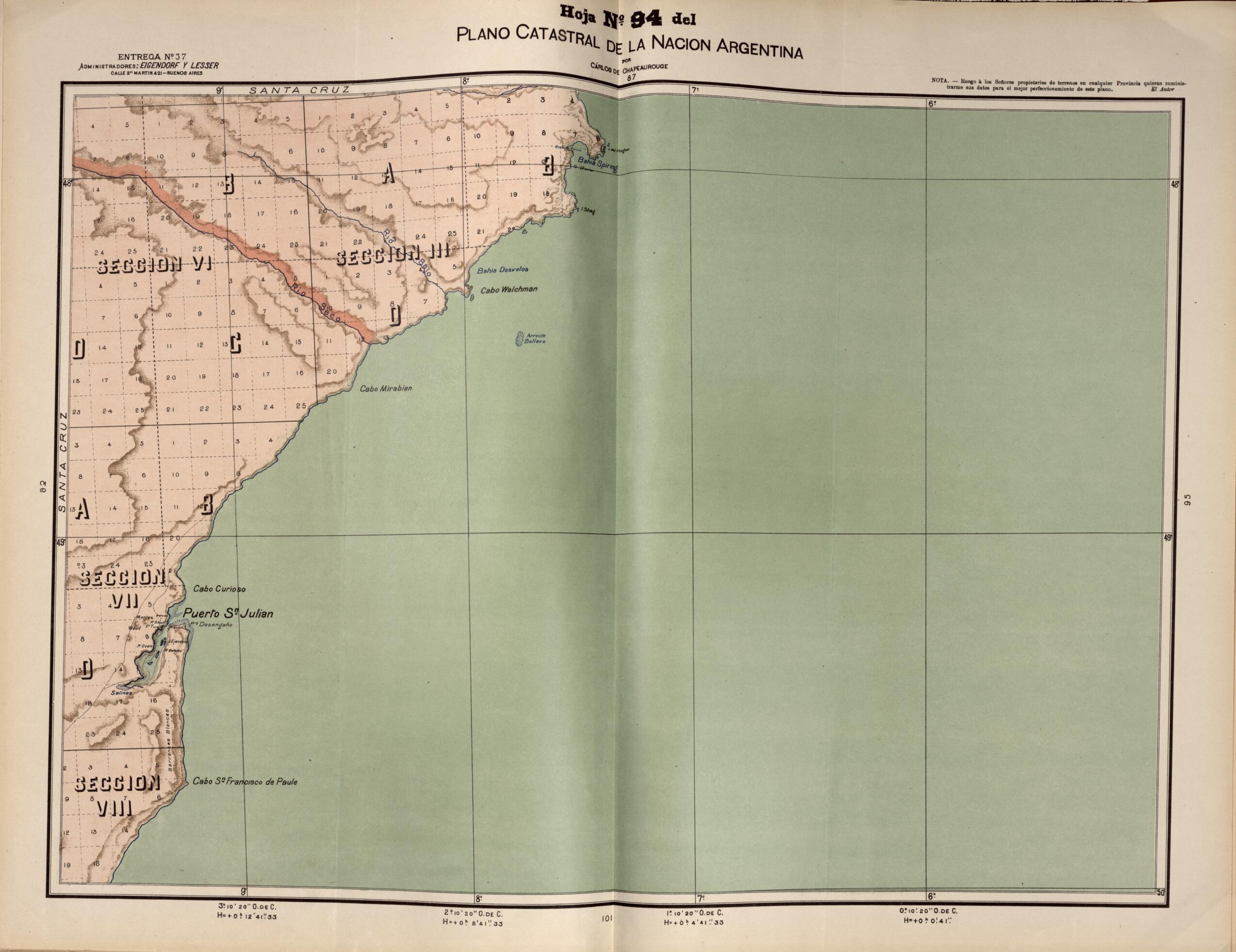 This old map of Plano Catastral De La Nacion Argentina, Hoja No. 94 from Argentina from 1901 was created by Carlos De Chapeaurouge in 1901