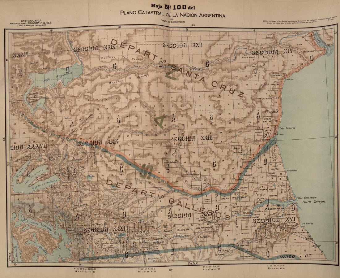This old map of Plano Catastral De La Nacion Hoja No. 100 from República Argentina from 1905 was created by Carlos De Chapeaurouge in 1905