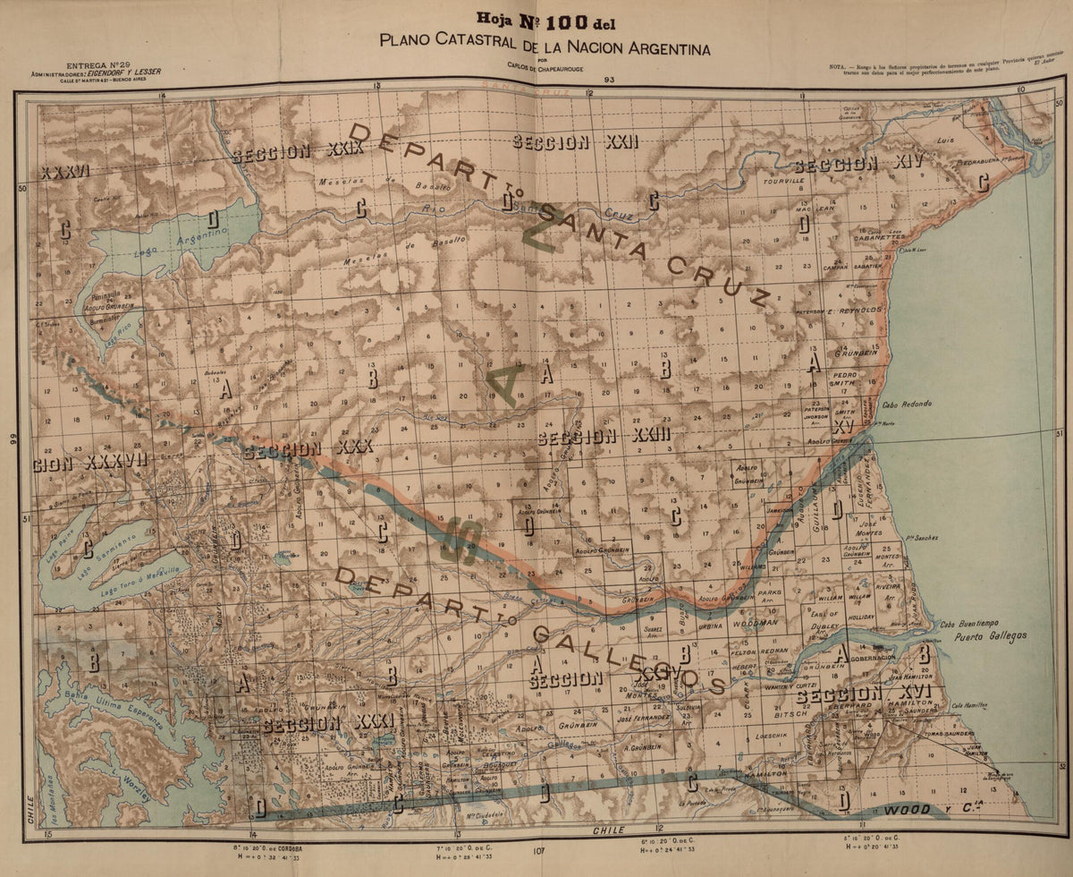 Plano Catastral De La Nacion Hoja No. 100 from República Argentina 1905 by Relic Map Company