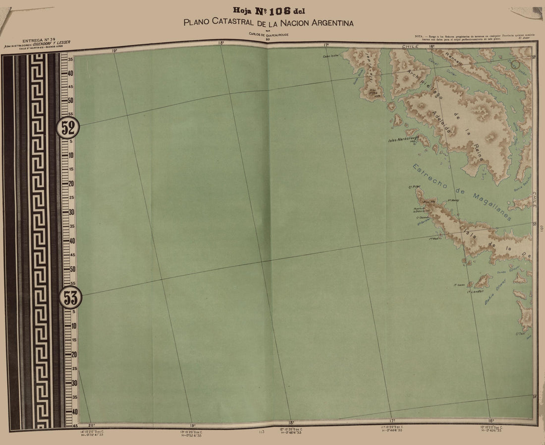 This old map of Plano Catastral De La Nacion Hoja No. 106 from República Argentina from 1905 was created by Carlos De Chapeaurouge in 1905