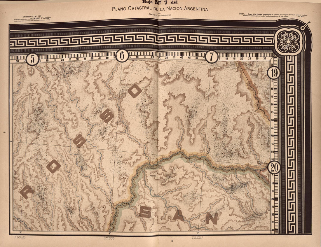 This old map of Plano Catastral De La Nacion Hoja No. 7 from República Argentina from 1905 was created by Carlos De Chapeaurouge in 1905