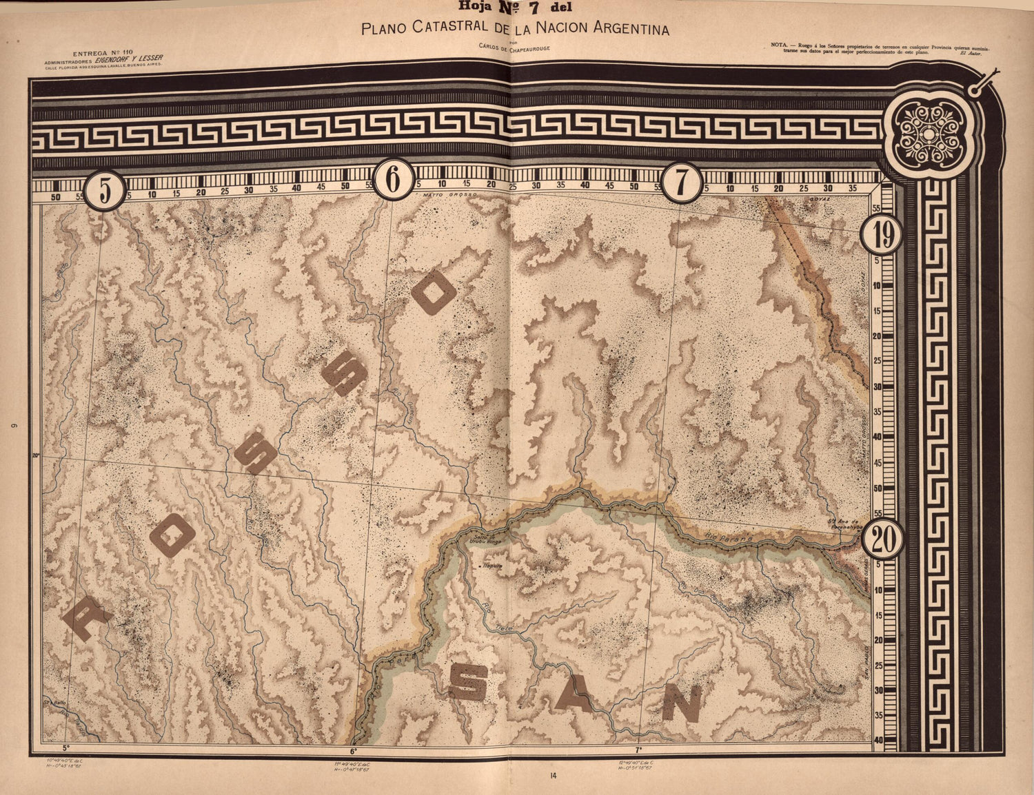 This old map of Plano Catastral De La Nacion Hoja No. 7 from República Argentina from 1905 was created by Carlos De Chapeaurouge in 1905