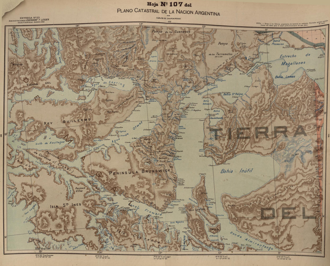This old map of Plano Catastral De La Nacion Hoja No. 107 from República Argentina from 1905 was created by Carlos De Chapeaurouge in 1905