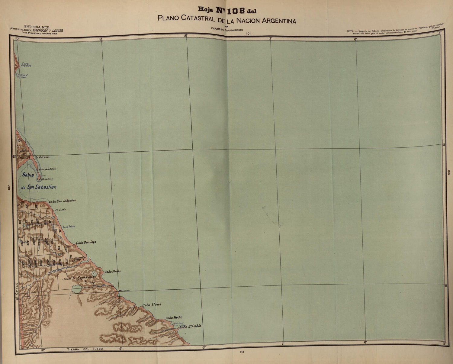 This old map of Plano Catastral De La Nacion Hoja No. 108 from República Argentina from 1905 was created by Carlos De Chapeaurouge in 1905