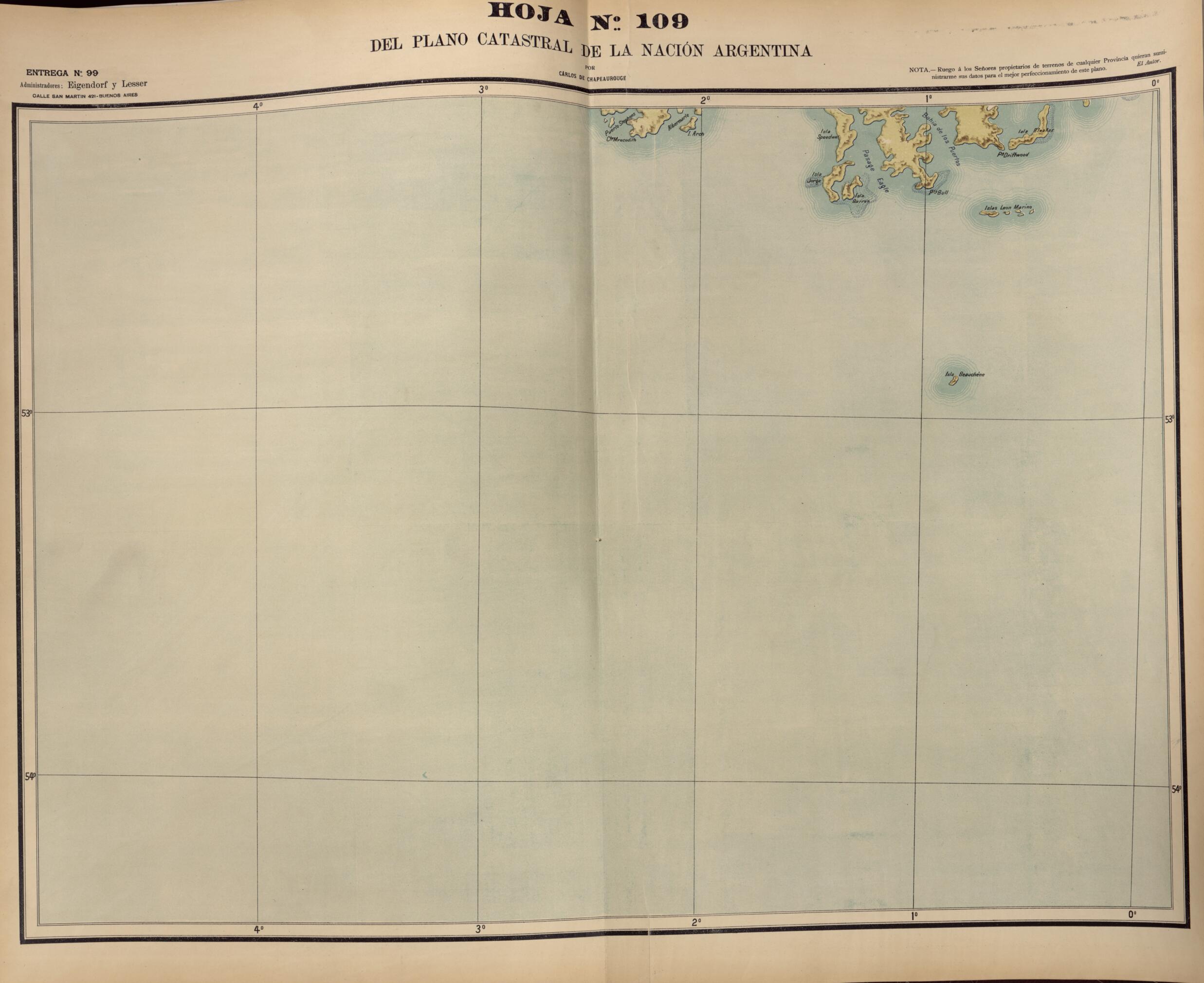 This old map of Plano Catastral De La Nacion Hoja No. 109 from República Argentina from 1905 was created by Carlos De Chapeaurouge in 1905