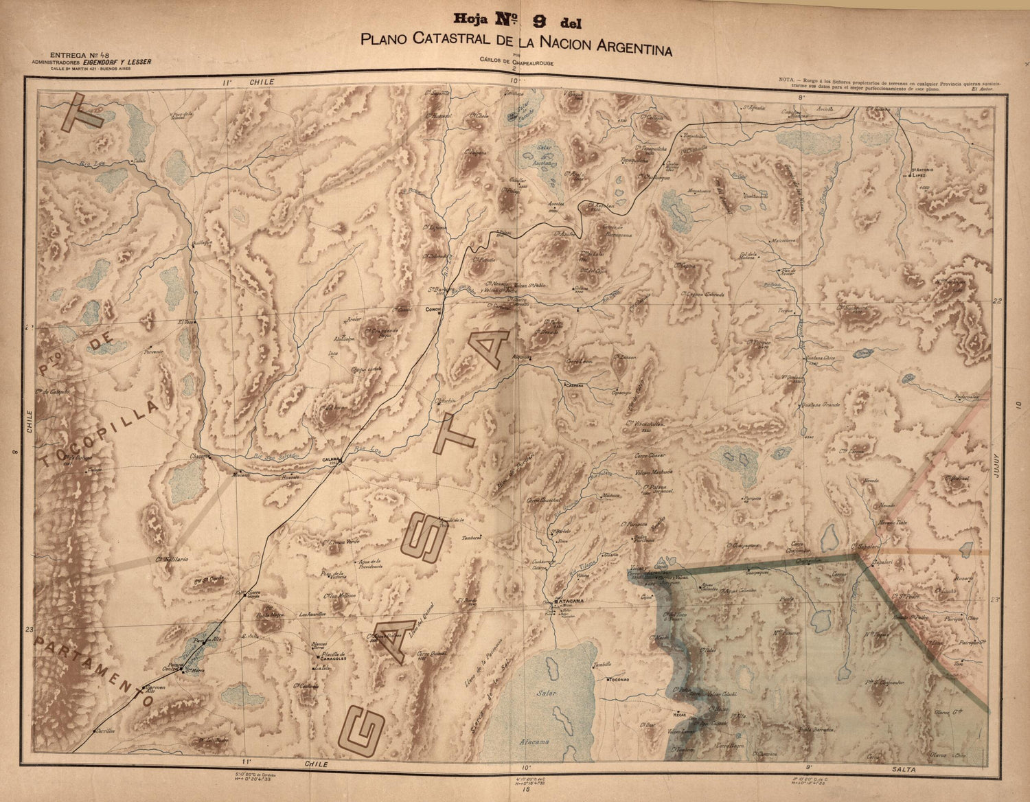 This old map of Plano Catastral De La Nacion Hoja No. 9 from República Argentina from 1905 was created by Carlos De Chapeaurouge in 1905