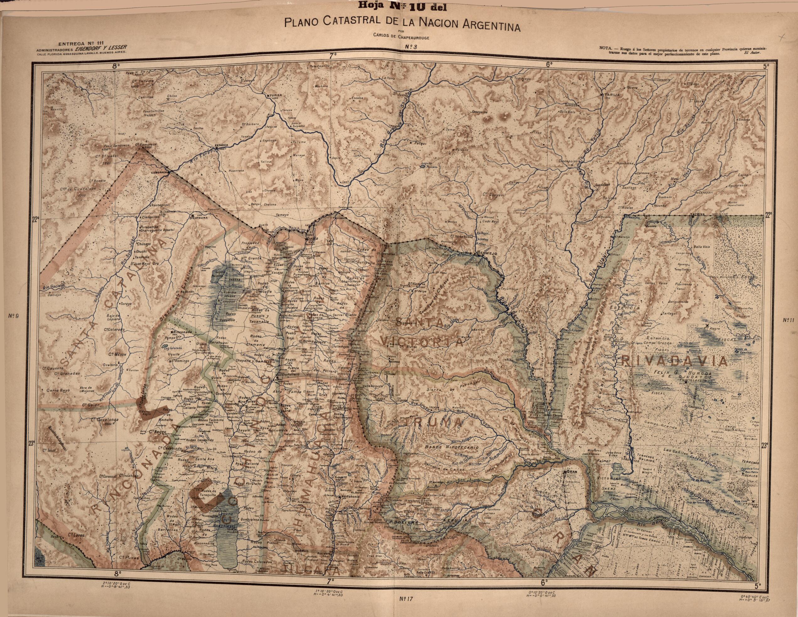 This old map of Plano Catastral De La Nacion Hoja No. 10 from República Argentina from 1905 was created by Carlos De Chapeaurouge in 1905