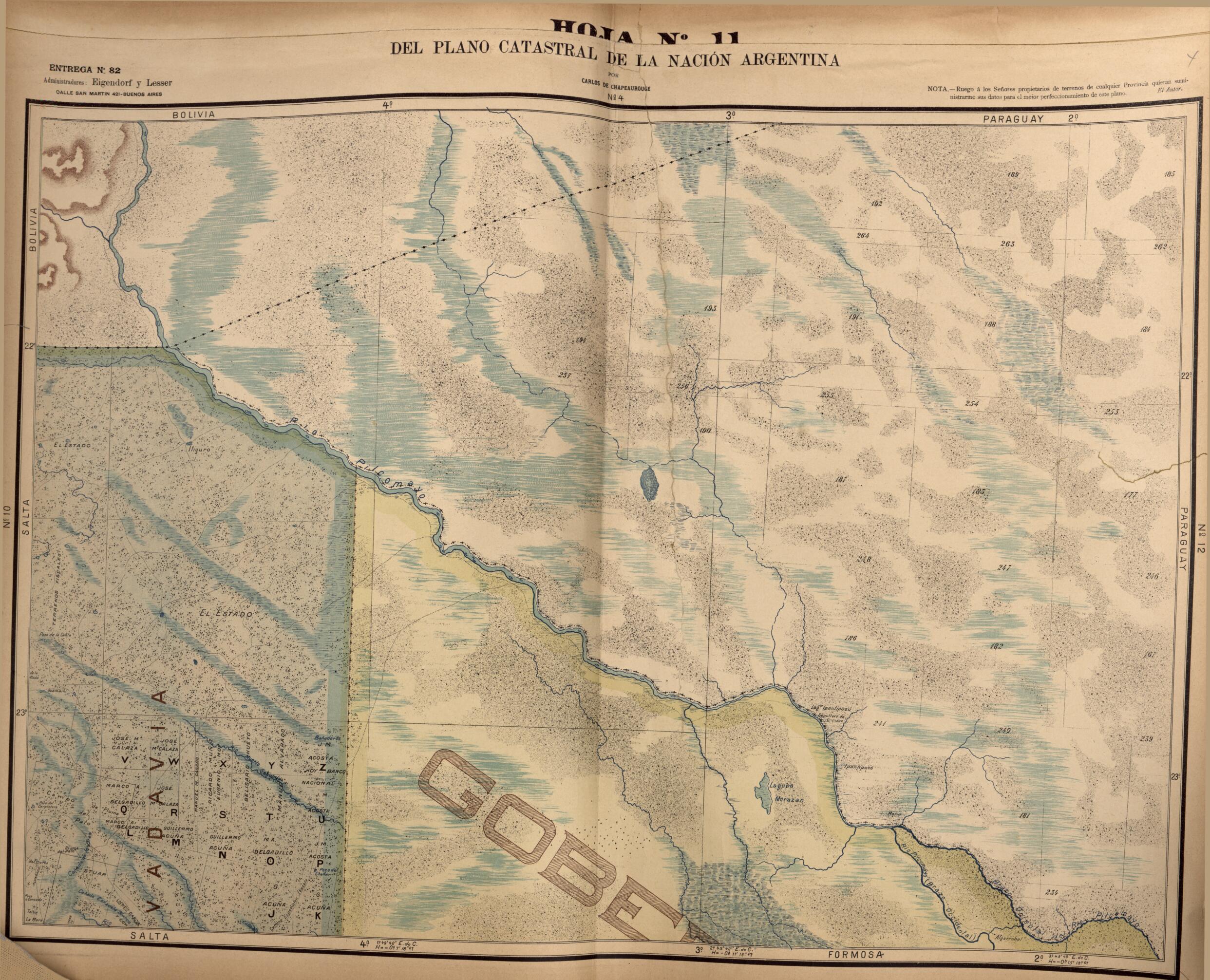 This old map of Plano Catastral De La Nacion Hoja No. 11 from República Argentina from 1905 was created by Carlos De Chapeaurouge in 1905