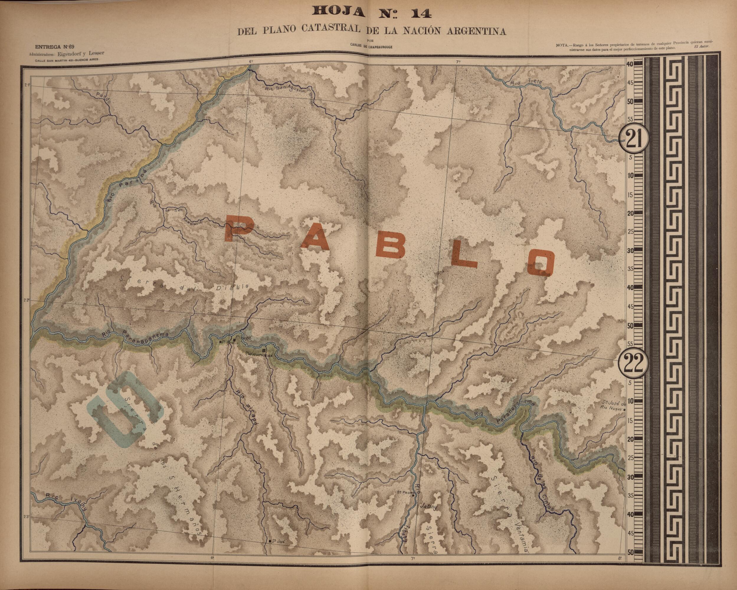 This old map of Plano Catastral De La Nacion Hoja No. 14 from República Argentina from 1905 was created by Carlos De Chapeaurouge in 1905