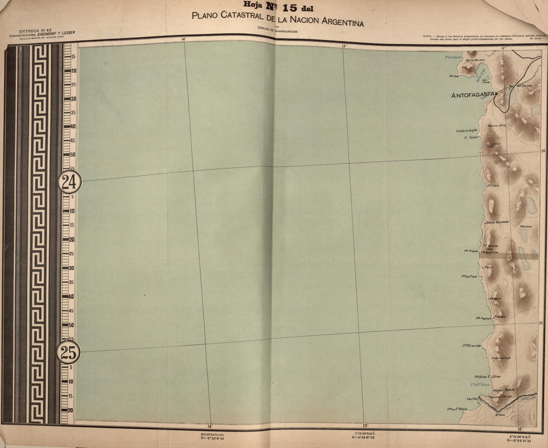 This old map of Plano Catastral De La Nacion Hoja No. 15 from República Argentina from 1905 was created by Carlos De Chapeaurouge in 1905