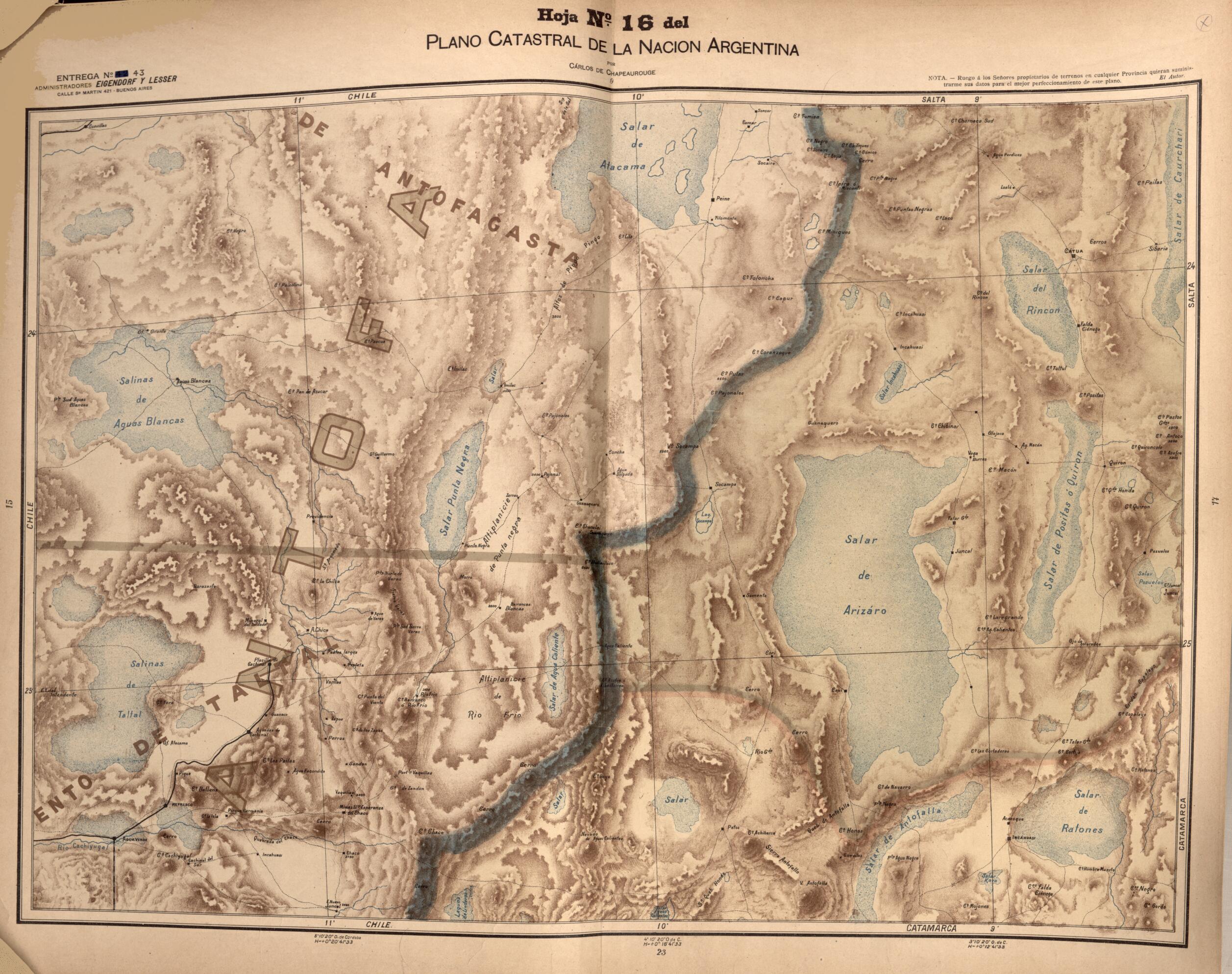 This old map of Plano Catastral De La Nacion Hoja No. 16 from República Argentina from 1905 was created by Carlos De Chapeaurouge in 1905