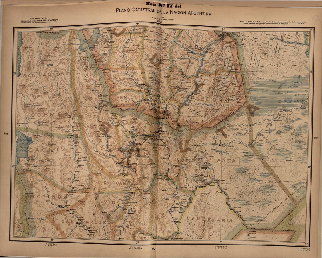 This old map of Plano Catastral De La Nacion Hoja No. 17 from República Argentina from 1905 was created by Carlos De Chapeaurouge in 1905