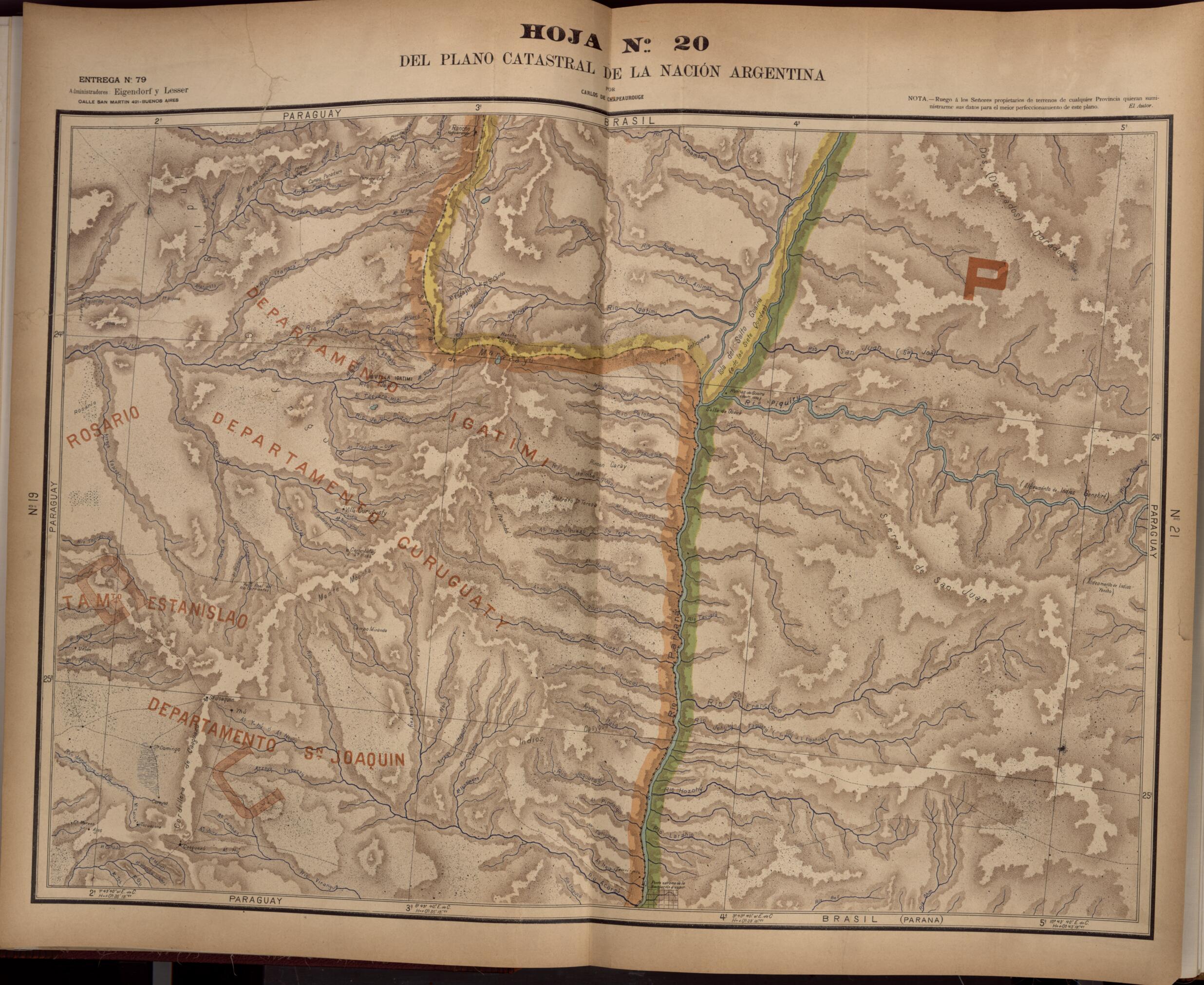 This old map of Plano Catastral De La Nacion Hoja No. 20 from República Argentina from 1905 was created by Carlos De Chapeaurouge in 1905