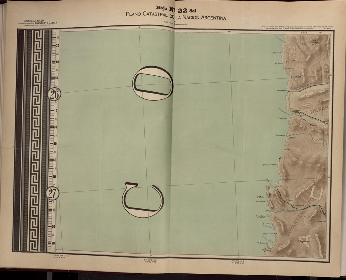 This old map of Plano Catastral De La Nacion Hoja No. 22 from República Argentina from 1905 was created by Carlos De Chapeaurouge in 1905