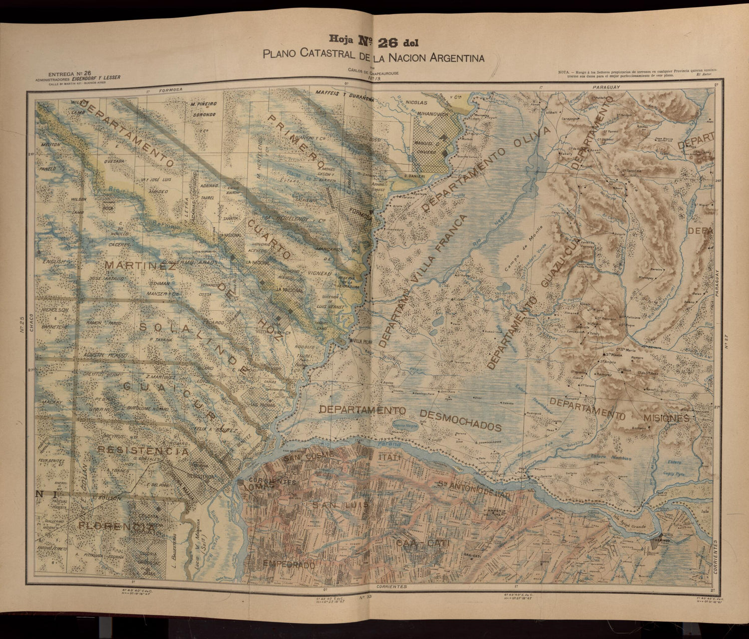 This old map of Plano Catastral De La Nacion Hoja No. 26 from República Argentina from 1905 was created by Carlos De Chapeaurouge in 1905