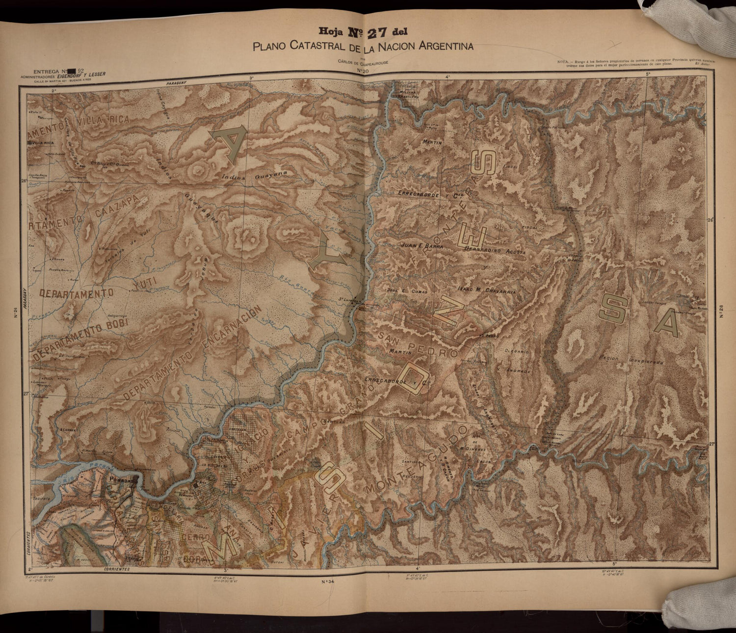 This old map of Plano Catastral De La Nacion Hoja No. 27 from República Argentina from 1905 was created by Carlos De Chapeaurouge in 1905