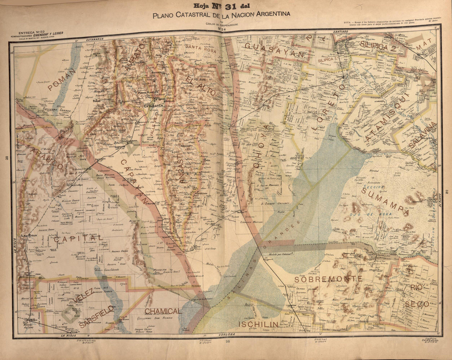 This old map of Plano Catastral De La Nacion Hoja No. 31 from República Argentina from 1905 was created by Carlos De Chapeaurouge in 1905