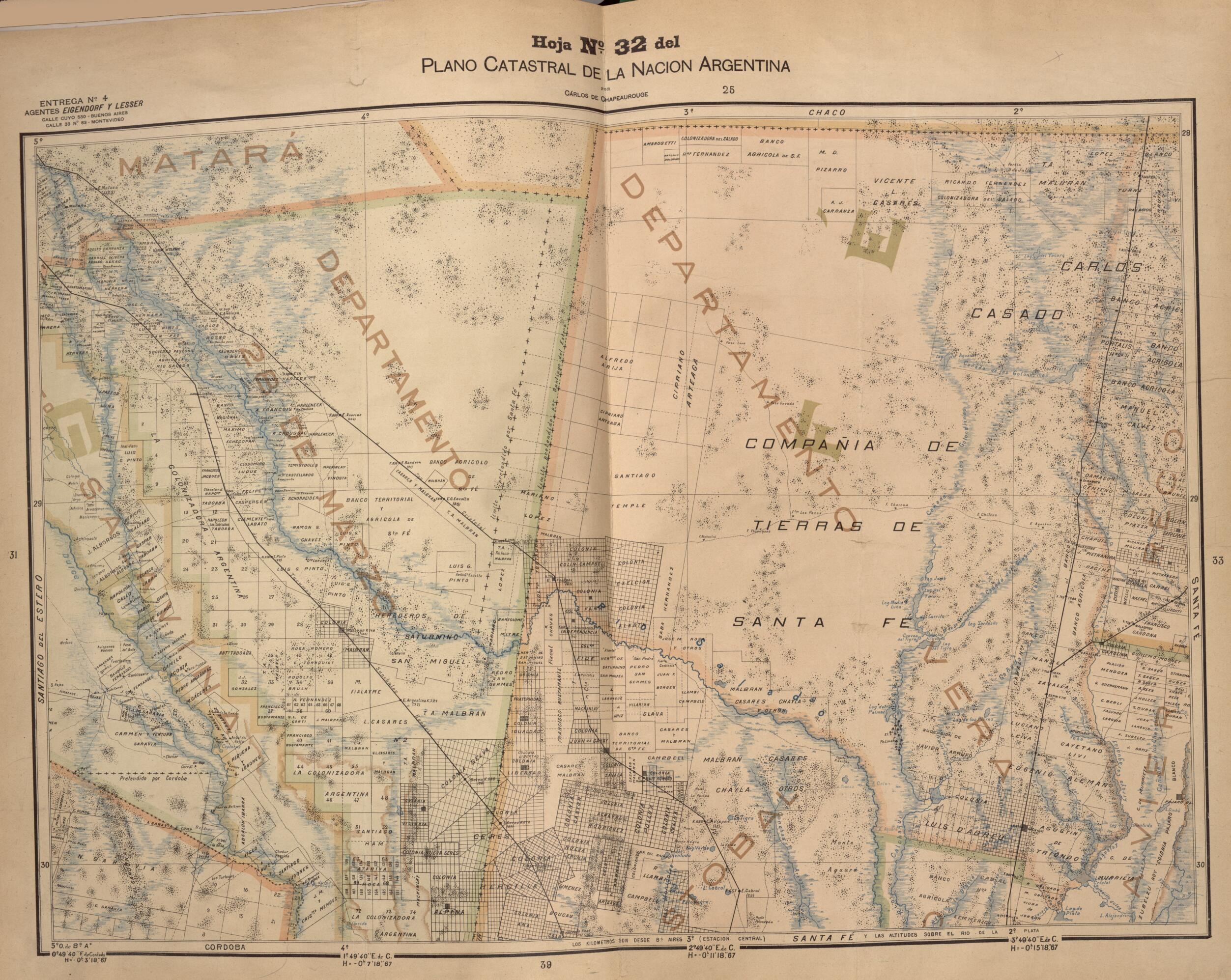 This old map of Plano Catastral De La Nacion Hoja No. 32 from República Argentina from 1905 was created by Carlos De Chapeaurouge in 1905