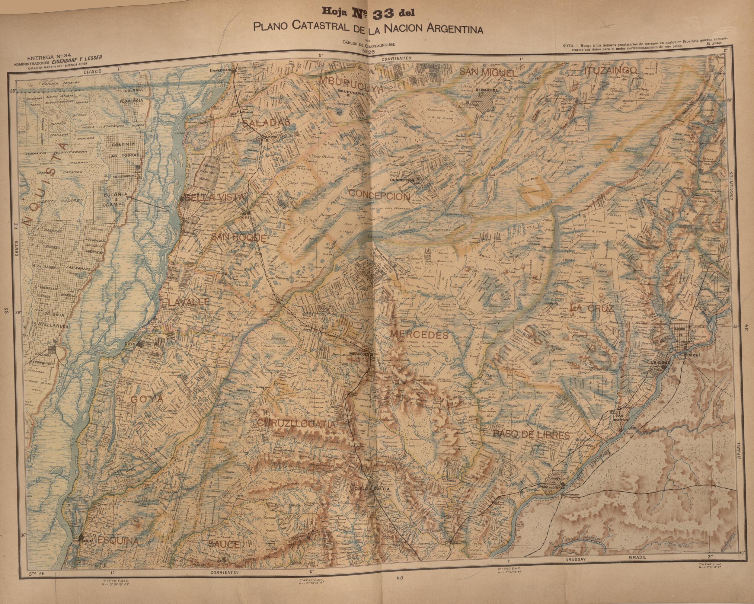 This old map of Plano Catastral De La Nacion Hoja No. 33 from República Argentina from 1905 was created by Carlos De Chapeaurouge in 1905