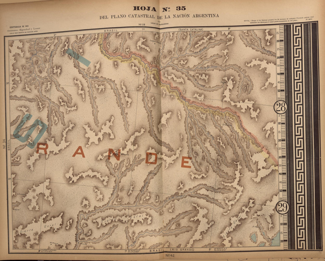 This old map of Plano Catastral De La Nacion Hoja No. 35 from República Argentina from 1905 was created by Carlos De Chapeaurouge in 1905