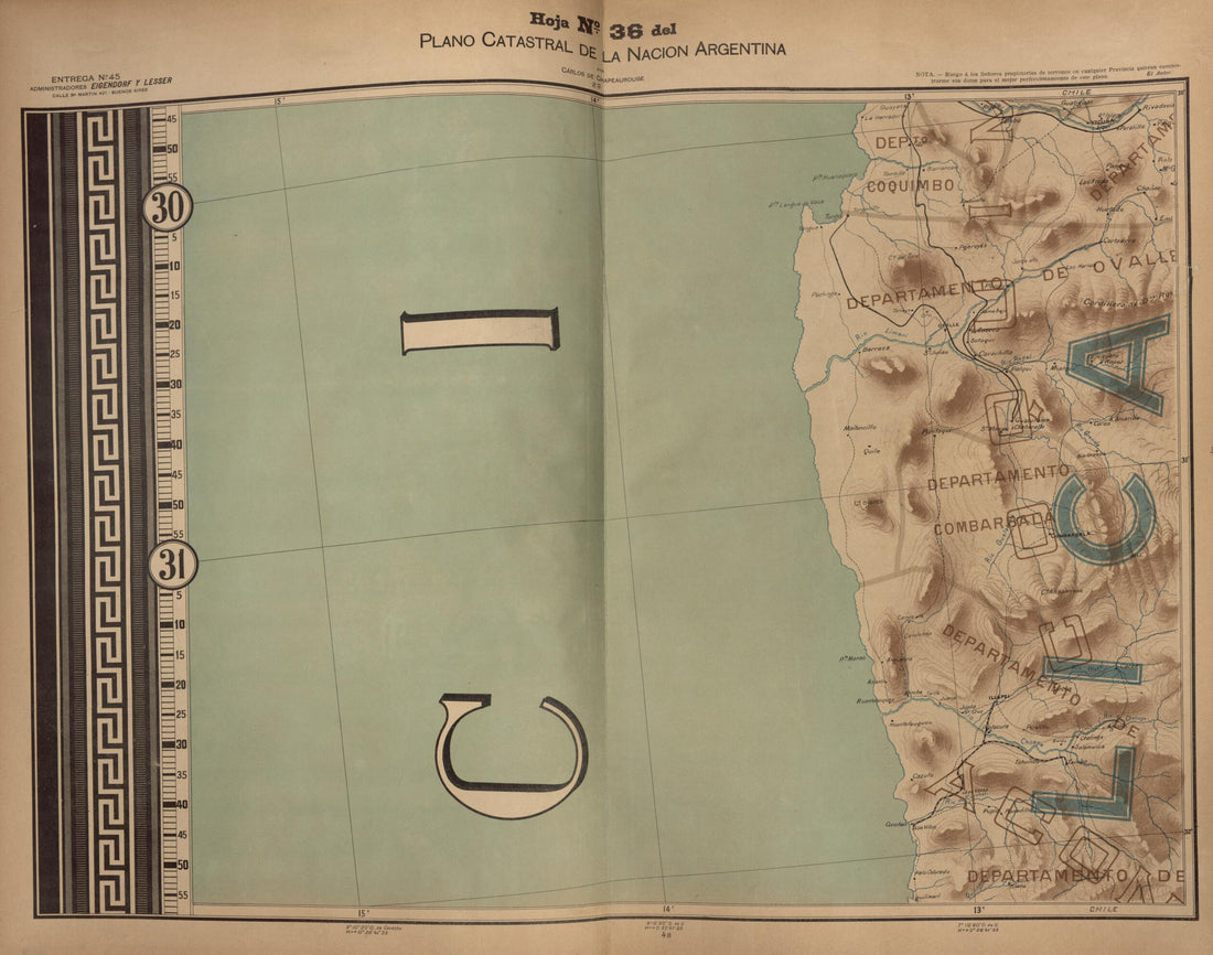 This old map of Plano Catastral De La Nacion Hoja No. 36 from República Argentina from 1905 was created by Carlos De Chapeaurouge in 1905