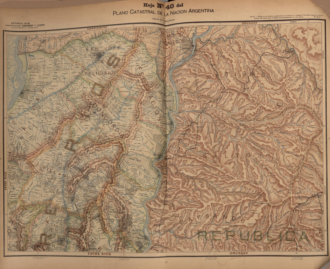 This old map of Plano Catastral De La Nacion Hoja No. 40 from República Argentina from 1905 was created by Carlos De Chapeaurouge in 1905