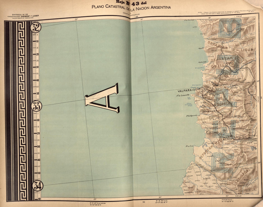 This old map of Plano Catastral De La Nacion Hoja No. 43 from República Argentina from 1905 was created by Carlos De Chapeaurouge in 1905