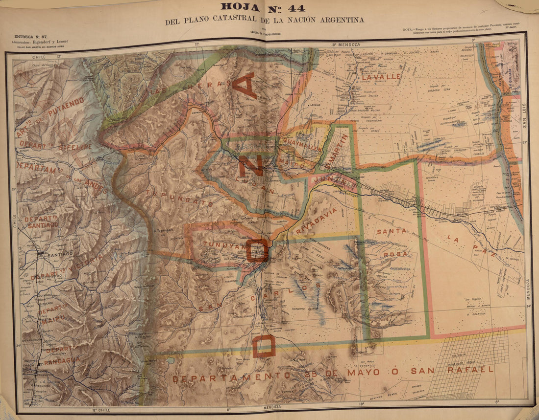 This old map of Plano Catastral De La Nacion Hoja No. 44 from República Argentina from 1905 was created by Carlos De Chapeaurouge in 1905