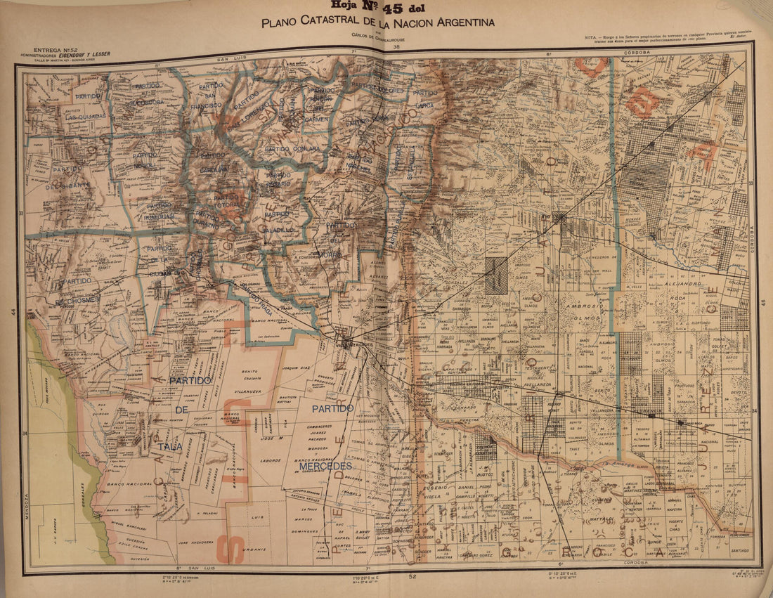 This old map of Plano Catastral De La Nacion Hoja No. 45 from República Argentina from 1905 was created by Carlos De Chapeaurouge in 1905