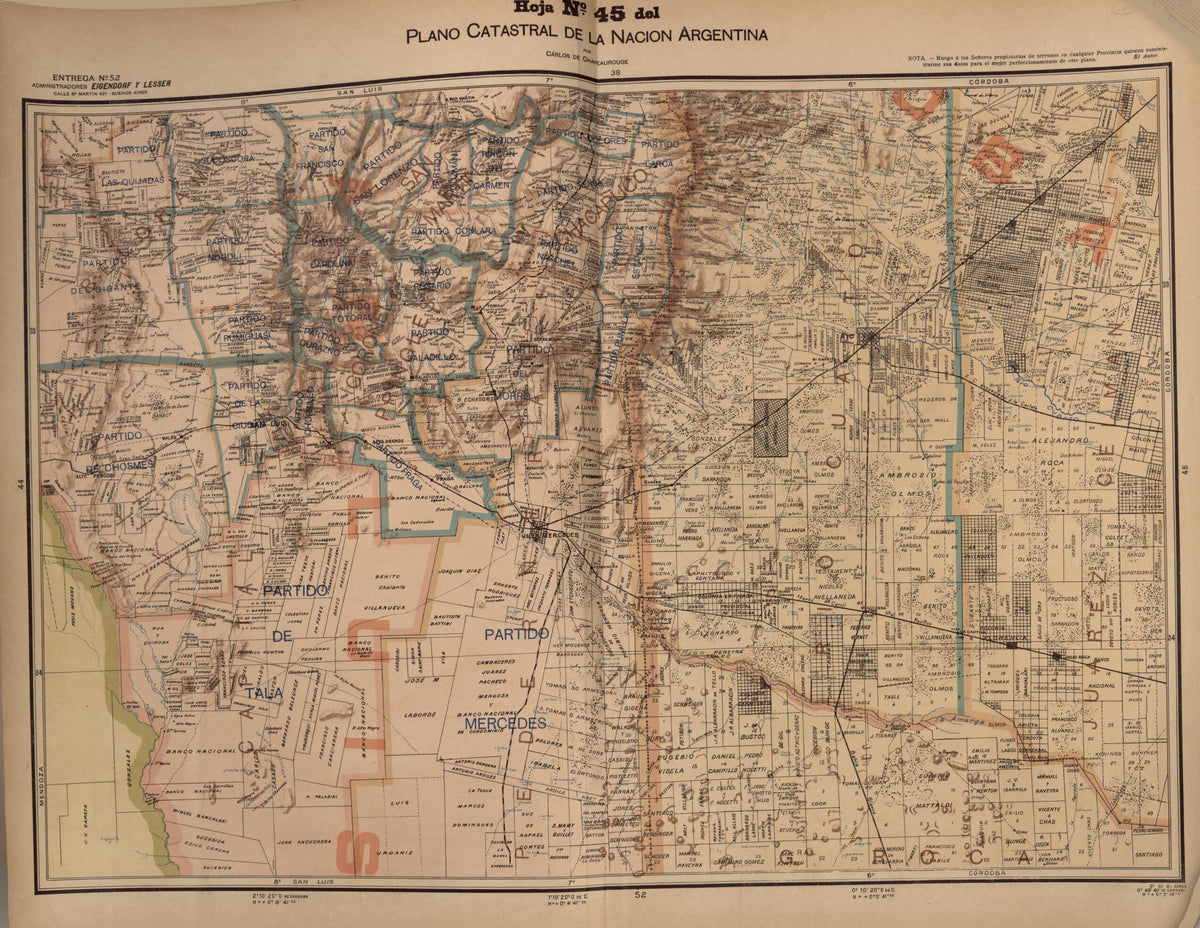 Plano Catastral De La Nacion Hoja No. 45 from República Argentina 1905 by Relic Map Company
