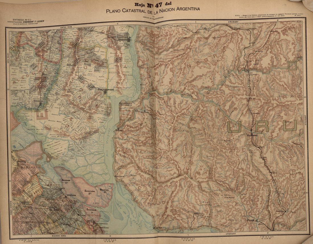This old map of Plano Catastral De La Nacion Hoja No. 47 from República Argentina from 1905 was created by Carlos De Chapeaurouge in 1905