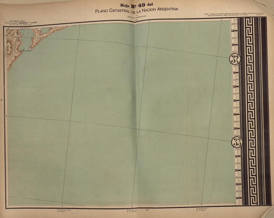 This old map of Plano Catastral De La Nacion Hoja No. 49 from República Argentina from 1905 was created by Carlos De Chapeaurouge in 1905