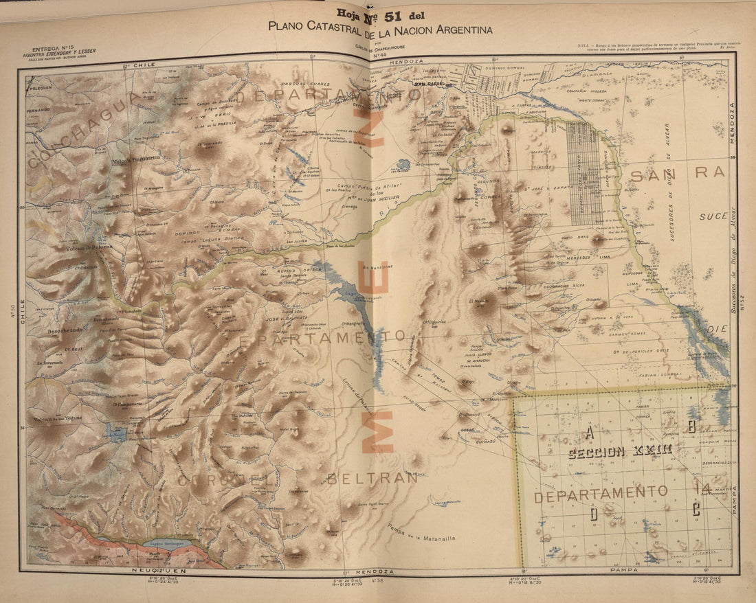 This old map of Plano Catastral De La Nacion Hoja No. 51 from República Argentina from 1905 was created by Carlos De Chapeaurouge in 1905