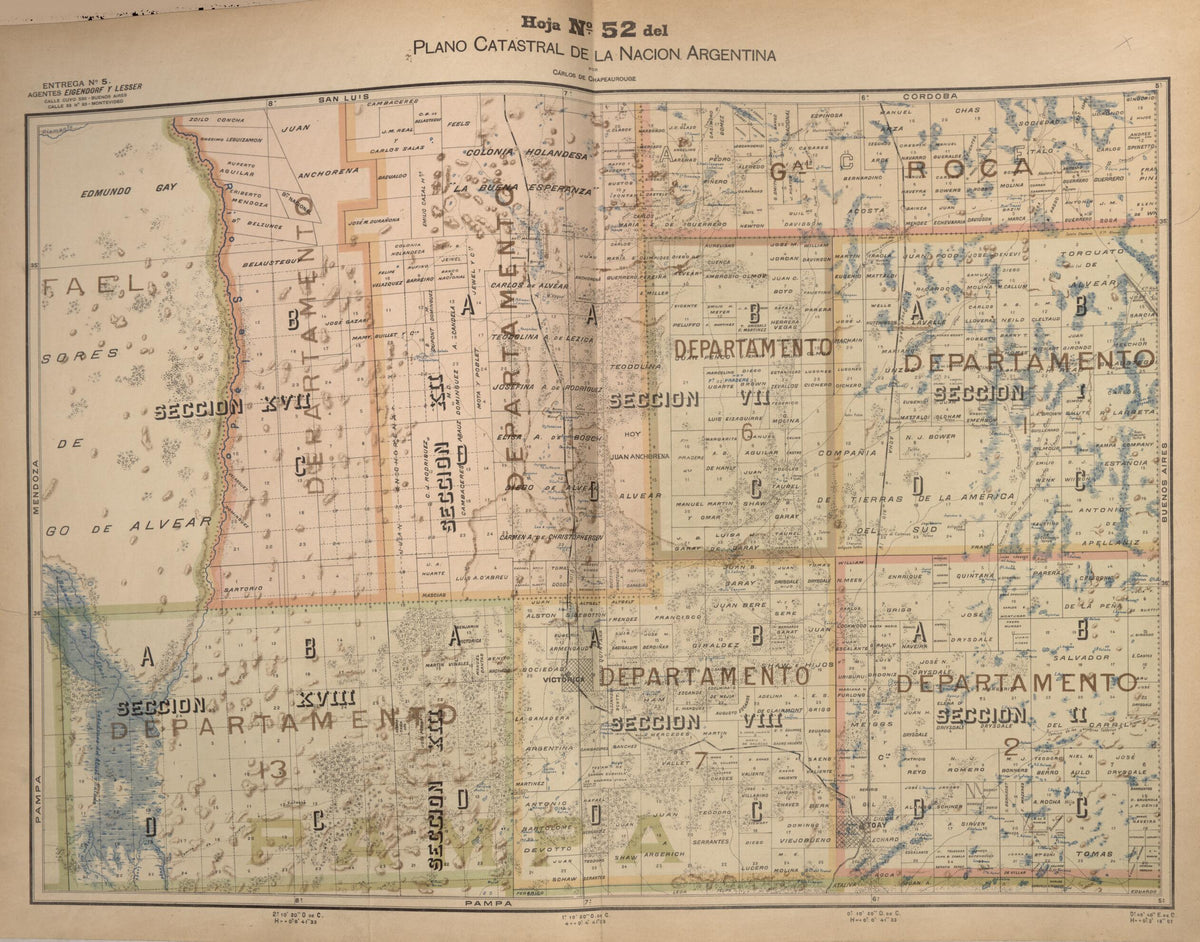 Plano Catastral De La Nacion Hoja No. 52 from República Argentina 1905 by Relic Map Company