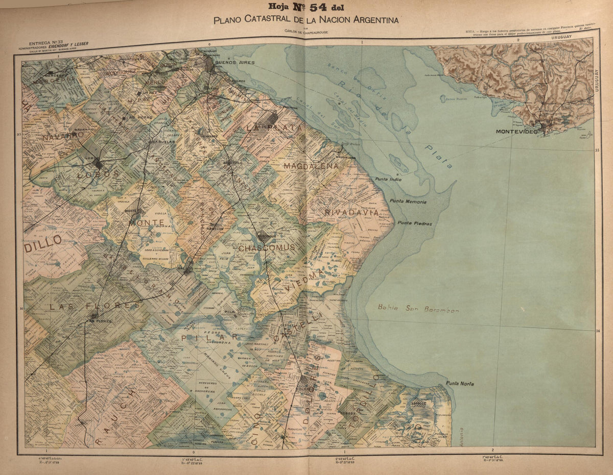 Plano Catastral De La Nacion Hoja No. 54 from República Argentina 1905 by Relic Map Company