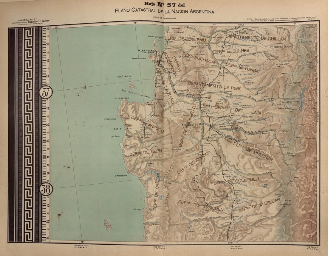 This old map of Plano Catastral De La Nacion Hoja No. 57 from República Argentina from 1905 was created by Carlos De Chapeaurouge in 1905