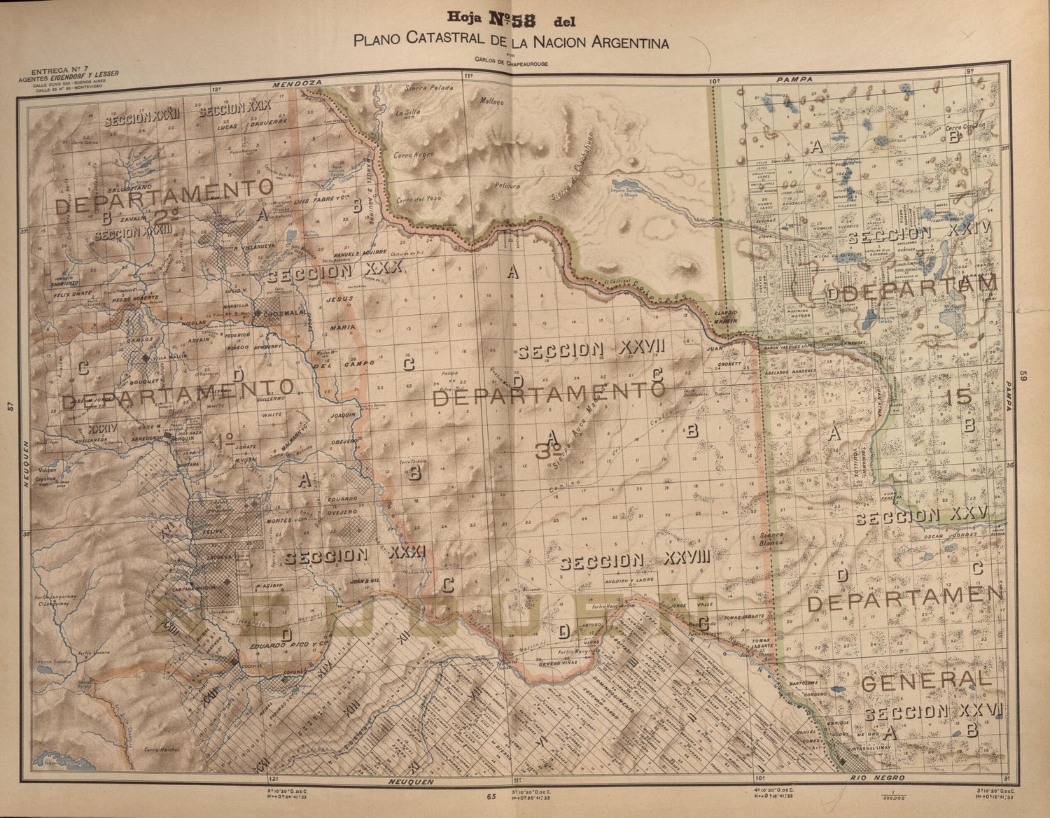 This old map of Plano Catastral De La Nacion Hoja No. 58 from República Argentina from 1905 was created by Carlos De Chapeaurouge in 1905