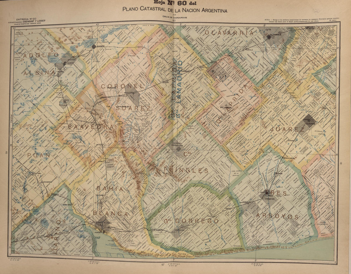 Plano Catastral De La Nacion Hoja No. 60 from República Argentina 1905 by Relic Map Company