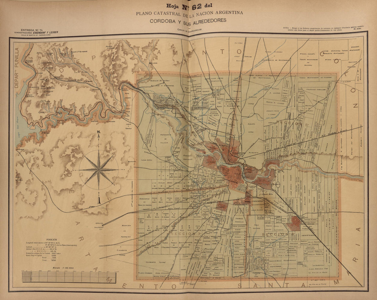 Plano Catastral De La Nacion Hoja No. 62 from República Argentina 1905 by Relic Map Company