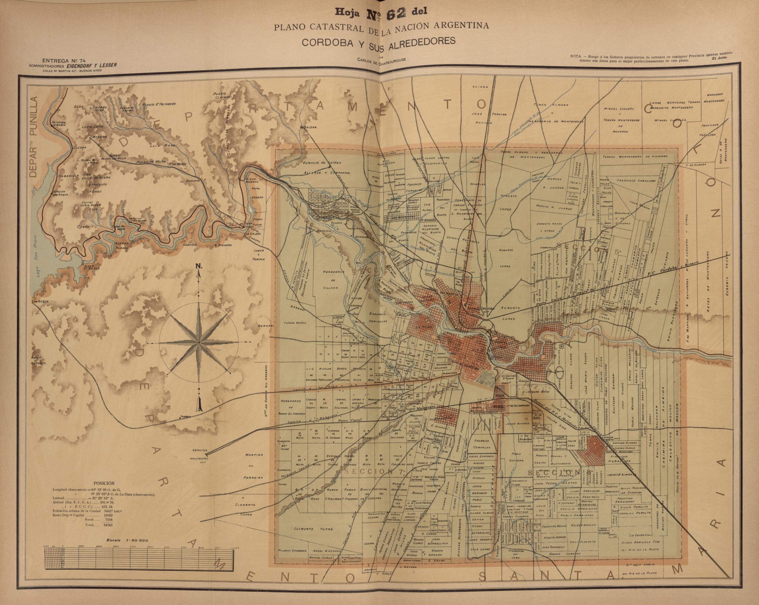 This old map of Plano Catastral De La Nacion Hoja No. 62 from República Argentina from 1905 was created by Carlos De Chapeaurouge in 1905