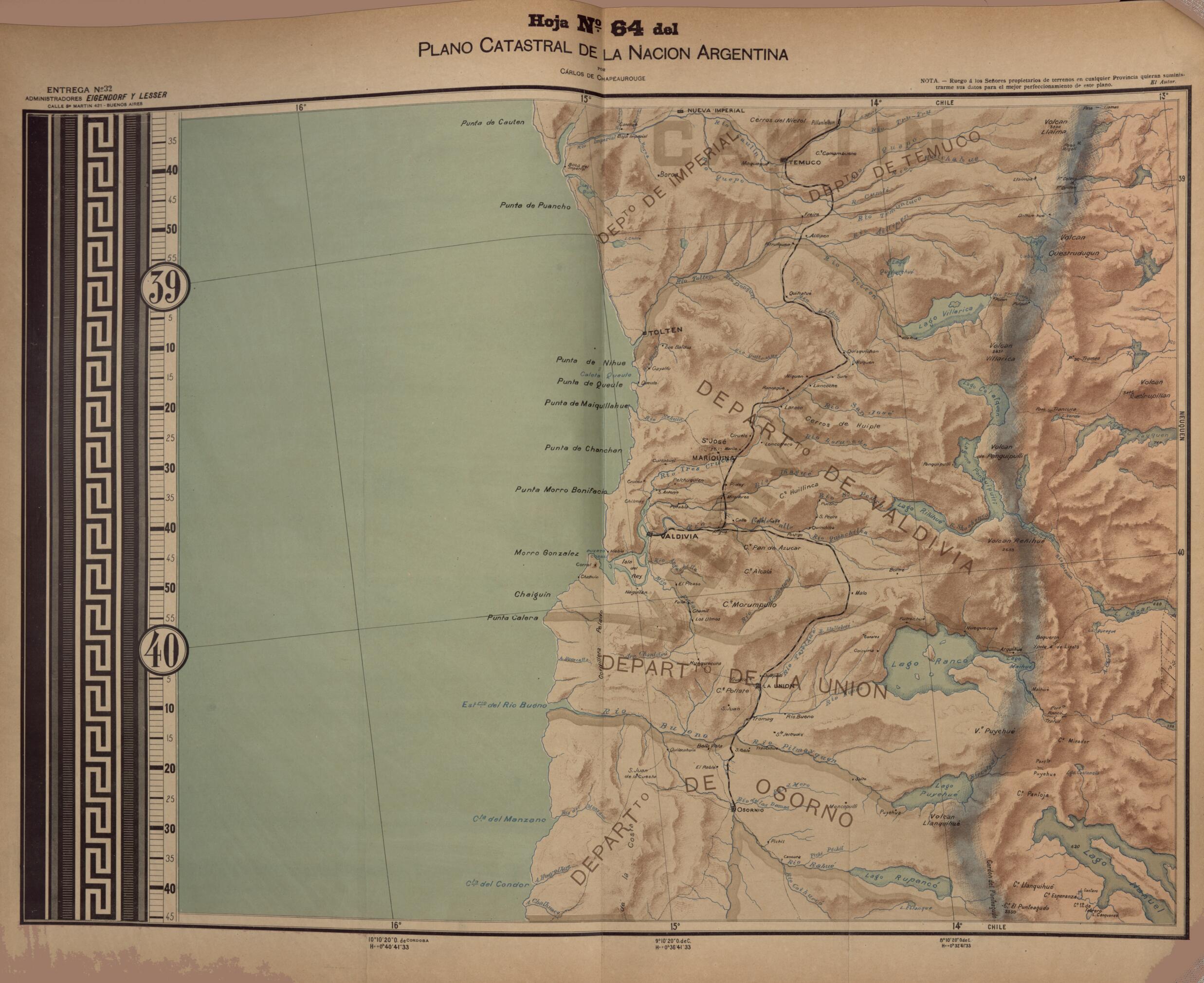 This old map of Plano Catastral De La Nacion Hoja No. 64 from República Argentina from 1905 was created by Carlos De Chapeaurouge in 1905