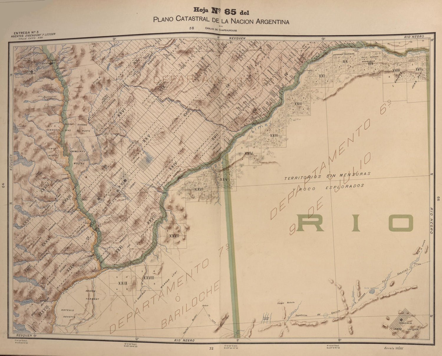 This old map of Plano Catastral De La Nacion Hoja No. 65 from República Argentina from 1905 was created by Carlos De Chapeaurouge in 1905