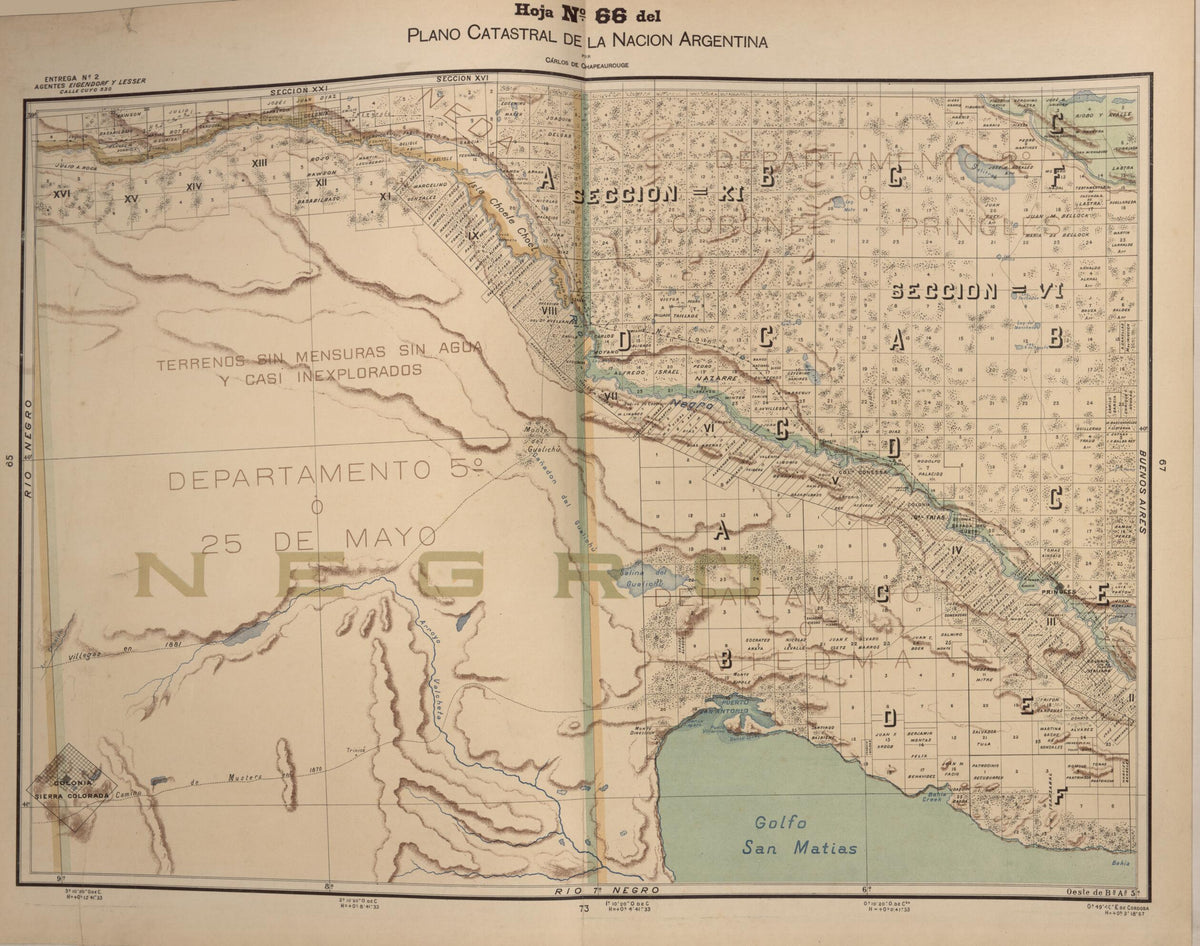 Plano Catastral De La Nacion Hoja No. 66 from República Argentina 1905 by Relic Map Company